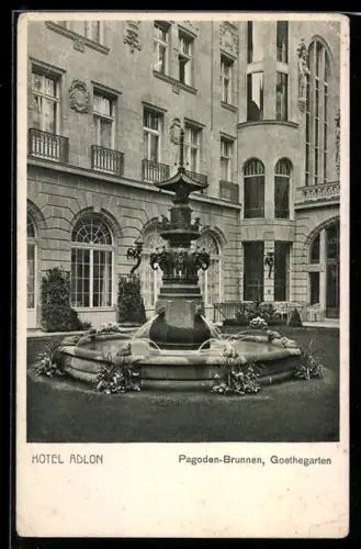 AK Berlin, Hotel Adlon, Pagoden-Brunnen, Goethegarten