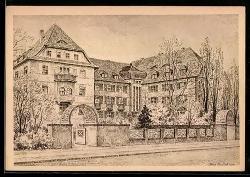 Berlin-Künstler-AK Burckhardt-Haus, Strassenansicht