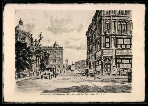 Künstler-AK Berlin, An der Stechbahn, Das rote Schloss, Panorama