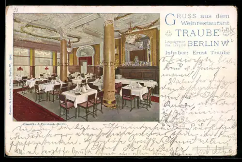 AK Berlin, Weinrestaurant Ernst Traube, Leipzigerstrasse 117/118, Innenansicht Gedeckte Tische