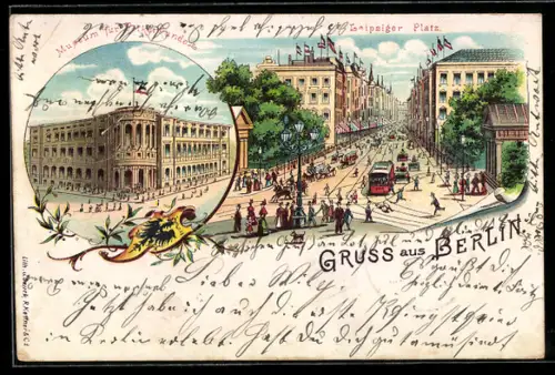 Lithographie Berlin, Leipziger Platz, Museum für Völkerkunde, Wappen