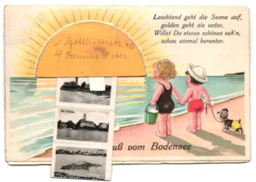 Leporello-AK Friedrichshafen /Bodensee, Hafenbahnhof, Wasserburg, Insel Mainau