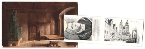 Leporello-AK Wittenberg, Lutherhaus, Luther`s Lehrstuhl, Markt mit Rathaus