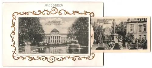 Leporello-AK Wiesbaden, Bahnhof, Kurhaus, Nerobergtempel, Oper, Kochbrunnen