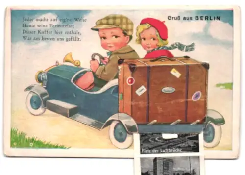 Leporello-AK Berlin, Schillertheater, Bahnhof Zoo, Funkturm und Messehallen, Platz der Luftbrücke