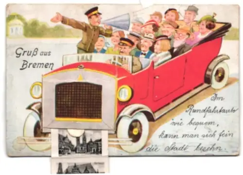 Leporello-AK Bremen, Bahnhof, Freihafen, Dom, Rathaus, Börse