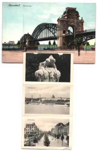 Leporello-AK Düsseldorf, Kunstakademie, Alleestrasse, Kunststrasse, Hauptbahnhof