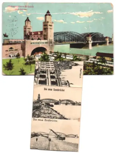Leporello-AK Cöln, Hahnentor, Hauptbahnhof, neue Dombrücke, Südbrücke