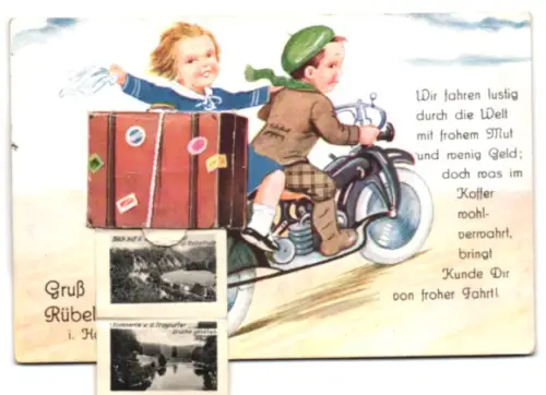 Leporello-AK Rübeland i. Harz, Felsenpartie mit Hermannhöhle, Trogfurter Brücke