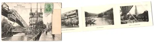 Leporello-AK Barmen, Schwebebahn, Dörnerbrücke, Am Schwanenteich, Rathausbrücke