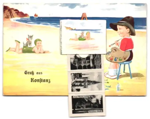 Leporello-AK Konstanz, Hafen, Konzil, Rathaus, Marktstätte