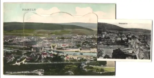 Leporello-AK Hameln, Lachsfang, Wesermühle mit Klüt, Rattenfängerhaus