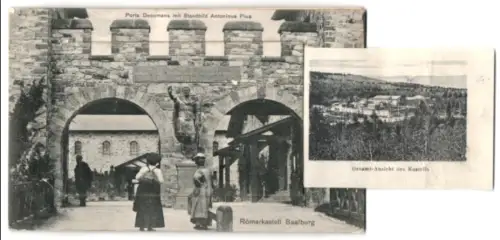 Leporello-AK Saalburg, Römerkastell, Brunnen im Atrium, Haupt-Restaurantsaal, Mithrasquelle