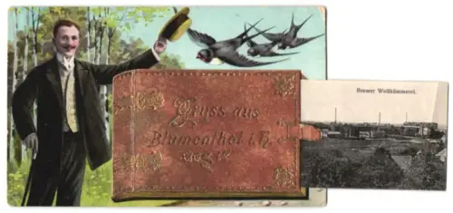 Leporello-AK Blumenthal i. H., Villa Burgwall, Langestrasse, Bremer Wollkämmerei