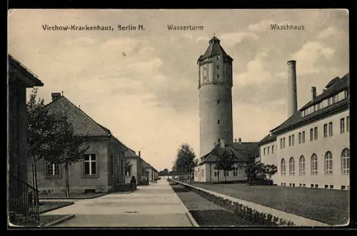 AK Berlin-Wedding, Virchow-Krankenhaus, Wasserturm, Waschhaus