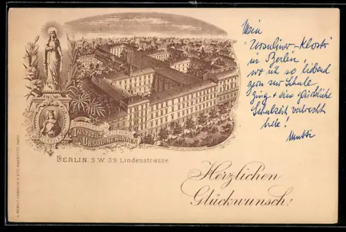 Lithographie Berlin-Kreuzberg, Institut der Ursulinerinnen, Lindenstrasse