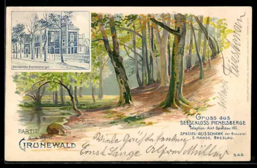 Lithographie Grunewald, Restaurant Seeschloss Pichelsberge, Waldpartie