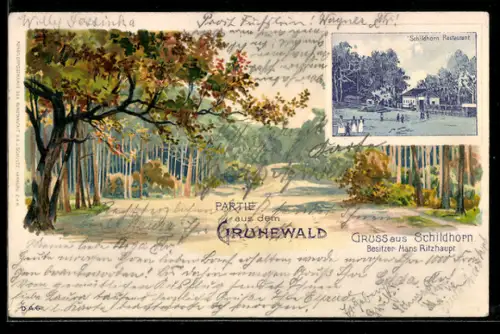 Lithographie Grunewald, Schildhorn-Restaurant, Besitzer Hans Ritzhaupt