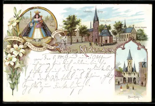 Lithographie Kevelaer, Wallfahrtskirche, Gnadenkapelle, Kerzenkapelle