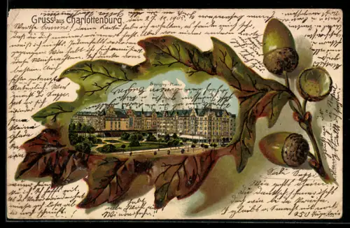 Passepartout-Lithographie Berlin-Charlottenburg, Savigny-Platz, Wohnhäuser, Parkanlage