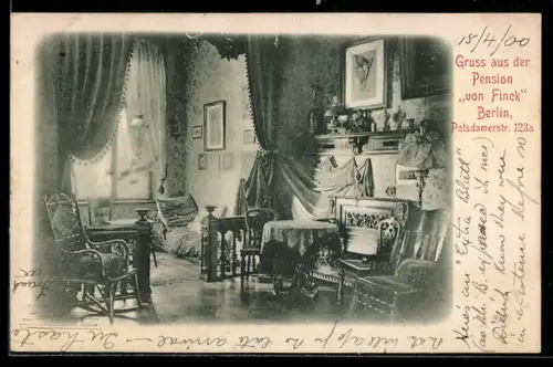 AK Berlin-Tiergarten, Pension von Finck, Innenansicht, Potsdamerstr. 123a