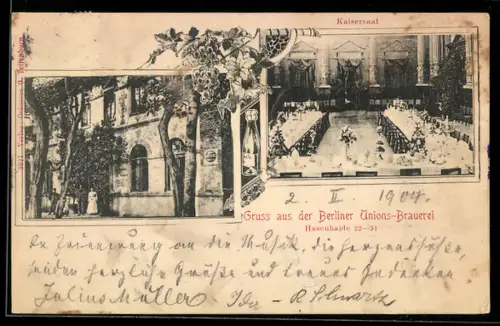 AK Berlin-Kreuzberg, Unions-Brauerei, Kaisersaal, Hasenheide 22-31