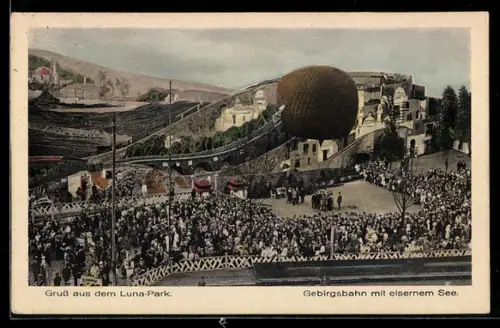 AK Berlin-Halensee, Luna-Park, Gebirgsbahn mit eisernem See