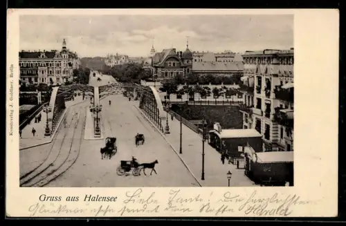 AK Berlin-Halensee, Strassenpartie mit Brücke