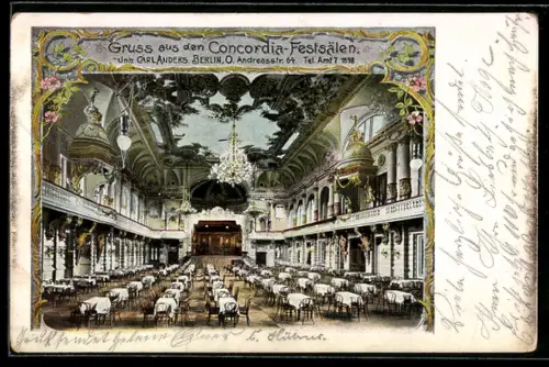 AK Berlin-Friedrichshain, Concordia-Festsäle, Innenansicht, Inh. Carl Anders, Andreasstrasse