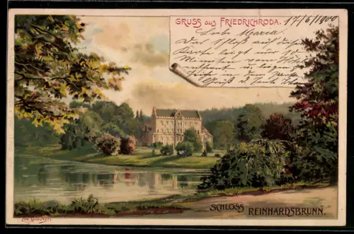 Lithographie Friedrichroda, Schloss Reinhardsbrunn