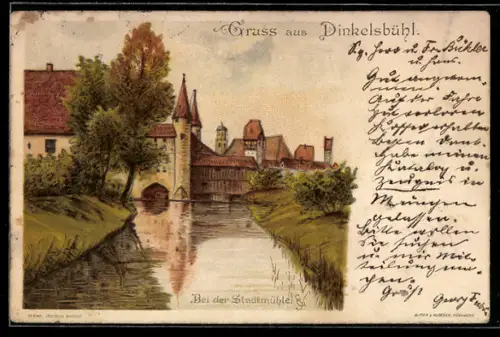 Lithographie Dinkelsbühl, Bei der Stadtmühle