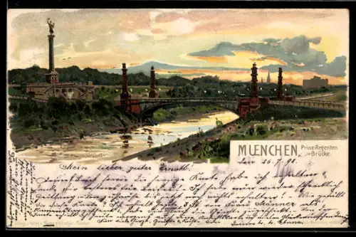 Lithographie München, Prinz-Regenten-Brücke