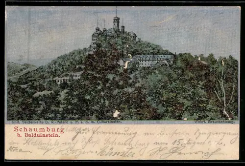 Lithographie Balduinstein, Burg Schaumburg