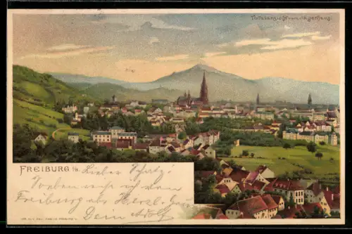 Lithographie Freiburg i. B., Totalansicht vom Jägerhaus