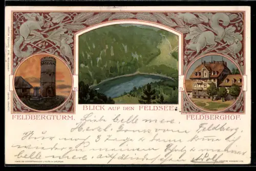 Lithographie Feldberg im Schwarzwald, Feldbergturm, Feldsee, Feldberghof