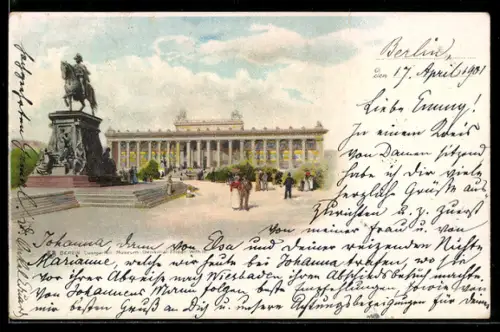 Lithographie Berlin, Lustgarten, Museum und Denkmal Friedrich Wilhelm III.