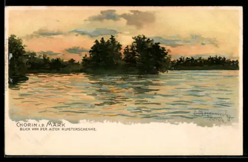 Lithographie Chorin i. d. Mark, Blick von der alten Klosterschenke