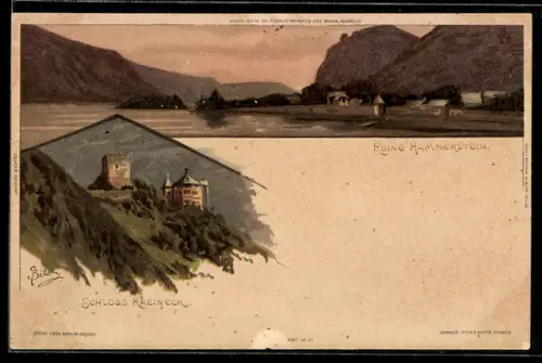 Lithographie Hammerstein am Rhein, Ruine Hammerstein, Schloss Rheineck