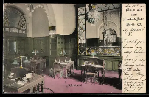 AK Berlin W., Central-Hotel, Schreibsaal