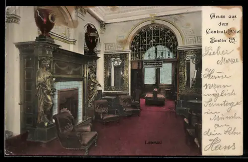 AK Berlin W., Central-Hotel, Lesesaal