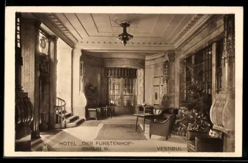 AK Berlin-Tiergarten, Hotel Der Fürstenhof, Vestibül, Potsdamer Platz