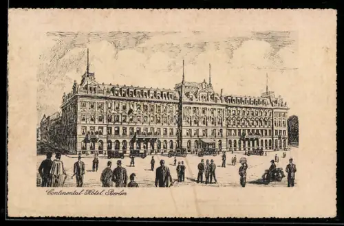 Künstler-AK Berlin, Continental-Hotel, Bahnhof Friedrichstrasse