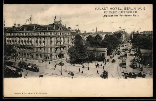 AK Berlin-Tiergarten, Palast-Hotel, Leipziger und Potsdamer Platz, Strassenbahn