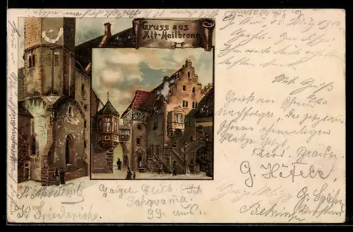 Lithographie Heilbronn, Partie in der Altstadt