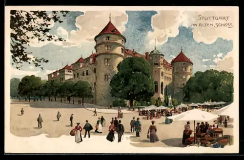Lithographie Stuttgart, Am Alten Schloss
