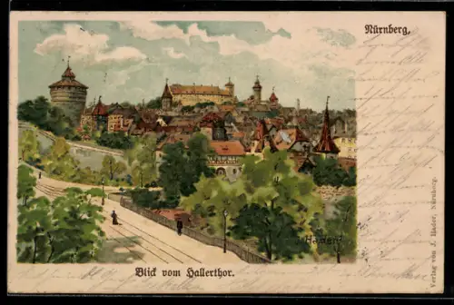 Lithographie Nürnberg, Blick vom Hallertor