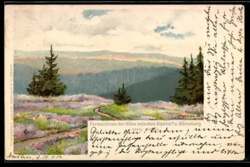 Lithographie Kipsdorf, Fernsicht von der Höhe zwischen Kipsdorf und Bärenburg