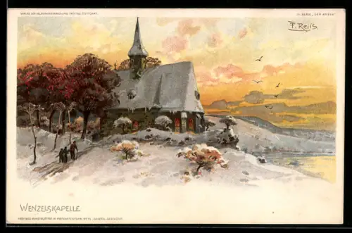 Lithographie Oberlahnstein, Wenzelskapelle im Winter