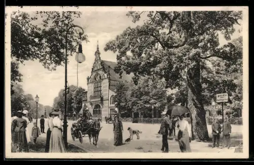 AK Berlin-Tiergarten, In den Zelten an der Zelten-Allee, Strassenansicht mit Pferdekutsche und Passanten