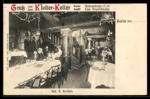 AK Berlin, Restaurant Kloster-Keller, Mohrenstrasse 17/18 Ecke Friedrichstrasse, Inh. R. Borstein